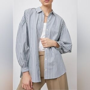 Evereve Blue and White Striped Button Down Shirt